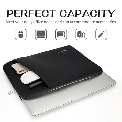 RAINYEAR 14 Inch Laptop Sleeve Padded Case with Front Pocket, Black — view 2