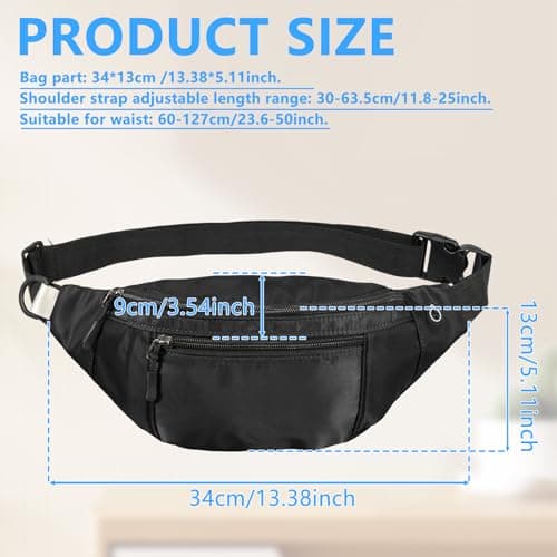 Bum Bag Crossbody Fanny Pack for Ladies Men Women Oxford Cloth Waterproof Waist Bag with Hidden Zipper Pockets Adjustable Strap for Sport Running Hiking Jogging Travel(Black) — view 2