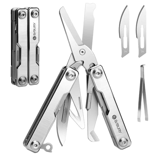 BIBURY Multitools, Keychain EDC Gadgets, Foldable Scissors, Silver BI2052A