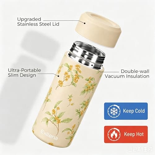 【Upgraded】 Exllena Small Water Bottle for Handbag – 250ml Mini Flask for Hot & Cold Drinks, Perfect Small Insulated Water Bottle for Travel, Milk, Coffee...(Sweet Olive) — view 3