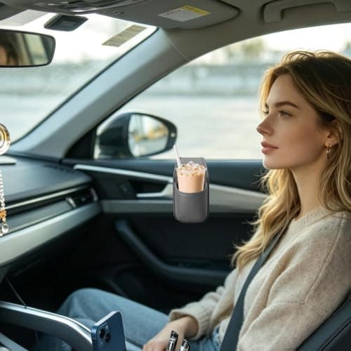 Car Door Cup Holder, PU Leather Wide-mouth Organizer for Drinks & Phone — view 6