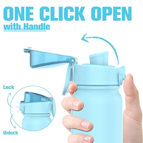 GOPPUS 600ml/20oz Insulated Water Bottle with Spout Lid (No Straw) Leakproof Stainless Steel Sports Bottle with One Hand Open Lid Double Wall Flask with Handle Keeps Drinks Cold BPA Free (Sky Blue) — view 3