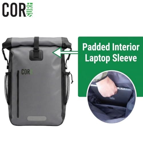 COR Surf Waterproof Dry Bag Backpack - Roll Top Drybag with Padded Laptop Sleeve, Has Welded Seams and Ergonomic Shoulder Pad, Ideal for Boating, Hiking, Kayaking, and More, 40L, Greyn — view 5