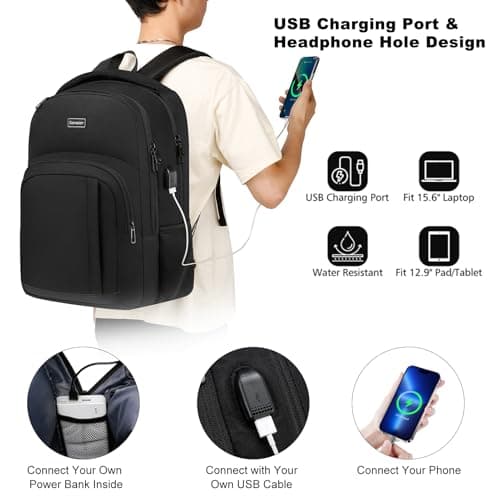 YIORMIOR Backpack Men Women School Bags for Boys Girls, Laptop Backpack with USB Charging Port, Business Travel Anti Theft Durable Laptop Bag,Water Resistant Fits 17.3 Inch Laptop — view 2