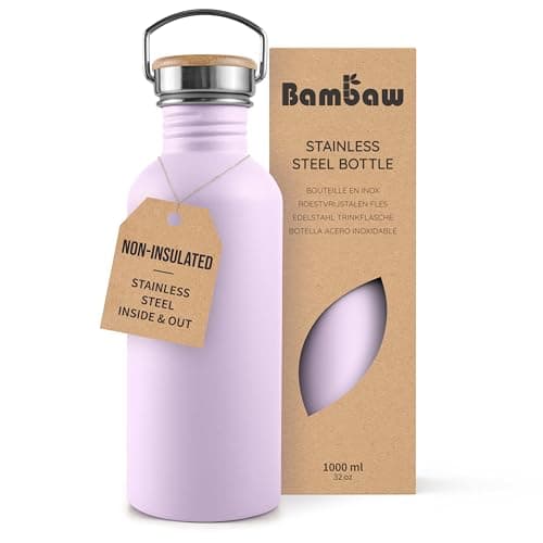 Bambaw Stainless Steel Water Bottle 1l, Purple Non-Insulated Water Bottle, Metal Water Bottle, Leakproof & Reusable Water Bottle – Lavander Haze