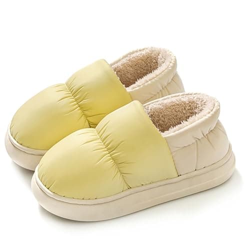 DFSDJEUW ladies wide fit slippers Travel Slippers Women Men Autumn Winter Warm Wrap Root Household Cotton Shoes Wide Fit Anti-Slip Orthopedic Shoes Comfy ladies slipper boots Yellow 6 — view 2