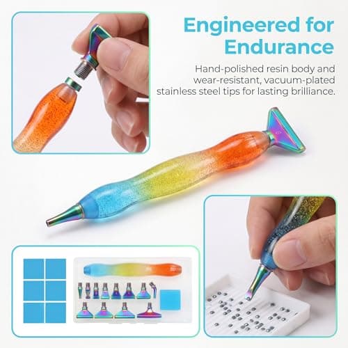 Diamond Painting Pen Kit, Ergonomic Resin Diamond Art Pens with 13 Metal Tips, Multi Placer Drill Pen Set for DIY Diamond Painting Accessories with Storage Box & Wax (Pink & Rose Gold) — view 2