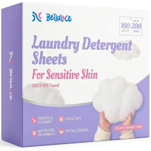 BellaLuce Sensitive Skin Laundry Detergent Sheets, 200 Loads (100 Count) - Hypoallergenic & Fragrance Free Washing Strips, Gentle for Baby, Travel & Dorm Essentials
