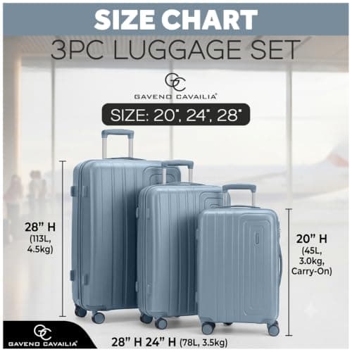 GC GAVENO CAVAILIA Cabin Suitcase 3 Piece Luggage Set with 4 Spinner Wheels — view 6