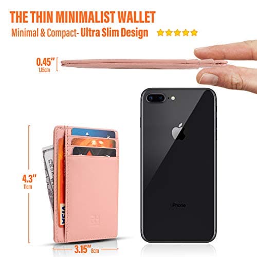 Slim RFID Blocking Card Holder Minimalist Leather Front Pocket Wallet for Women, Rose Gold, M, Minimalist — view 3