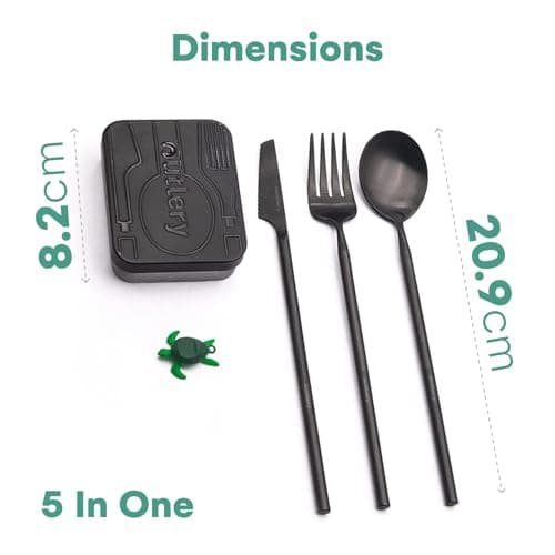 Outlery Full Set | Portable & Reusable Stainless Steel Travel Cutlery Set and Reusable Chopsticks with Case for Camping, Picnic, Office and On-The-Go (Pocket Sized Flatware Set) (Black) — view 3