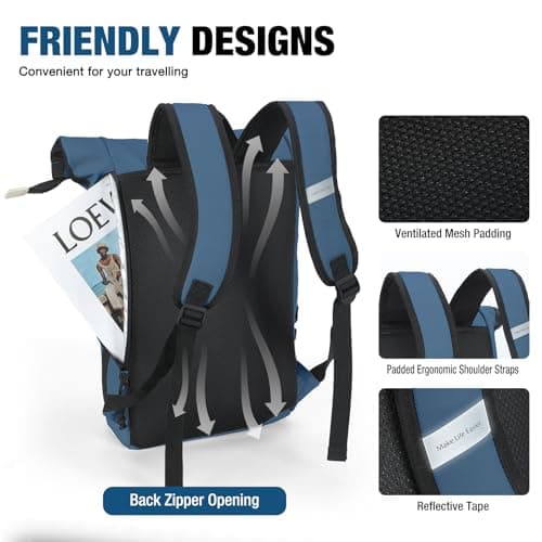 Lekeinchi Rolltop Backpack for Men and Women, Elegant Laptop bag, Waterproof with 17 Inch Laptop Compartment, Large Travel Backpack, Daypack, School, Travel, University (Blue) — view 6