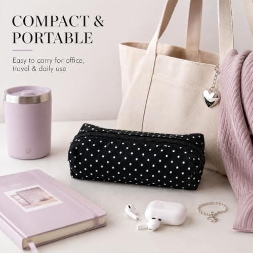 Cute Polka Dot Pencil Case, Zipper Pen Pouch for Office & Travel (Burgundy) — view 6