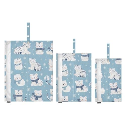 White Tigers in Winter on Blue 3 Set Packing Travel Organizer Stackable Travel Bags For Luggage Bags For Luggage Clothing Organizer — view 2