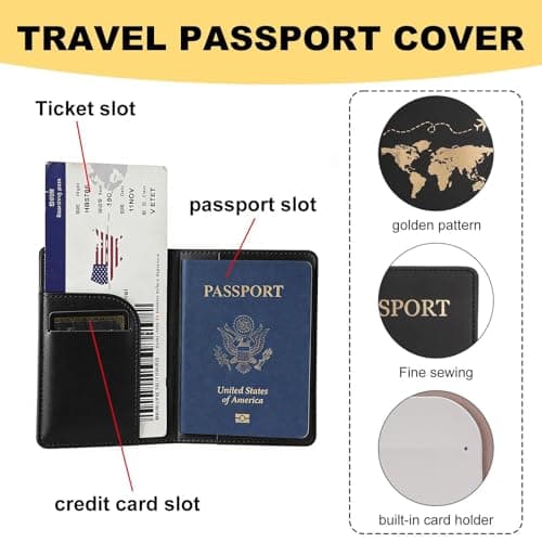 2 Pcs Passport Holder, PU Leather Passport Cover, Travel Wallet Case Organiser for Passport, Ticket, Boarding Pass, Business Card, Credit Card (White, Purple) — view 3