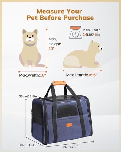 Morpilot Cat Carrier - Airline Approved, Top Opening Portable Dog Bag with Breathable Mesh/Removable Mat, Adjustable Shoulder Strap & Bowl, Foldable Travel Cage, M, Denim Blue (Max 7kg) — view 6