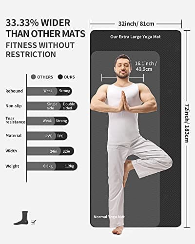 CAMBIVO Extra Wide Yoga Mat for Hardwood Floors & Home HIIT - 81cm Large TPE Exercise Mat with High-Density Cushioning for Sensitive Joints - Non-Slip Fitness Mat for Pilates (Carry Strap Included) — view 5