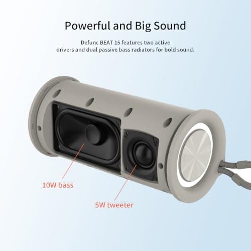 DEFUNC BEAT 15 Bluetooth Speaker, 15W HD Sound, Portable Wireless, IPX7 Waterproof, Up to 6H Playtime, TWS, for Home/Party/Outdoor/Camping/Beach Essentials, Birthday Gift for Fathers Day Men (Beige) — view 6