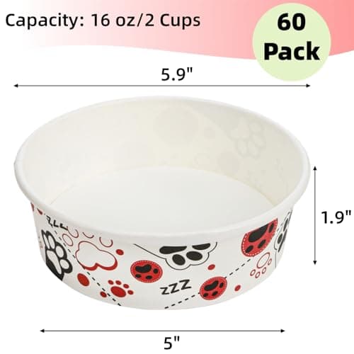 SOUJOY 60 Pcs Disposable Cat Bowls, 16 oz Pet Feeding Bowl, Foot Print Travel Dog Food Bowl for Small Dog Puppy Cat Dry and Wet Pet Food or Water — view 2