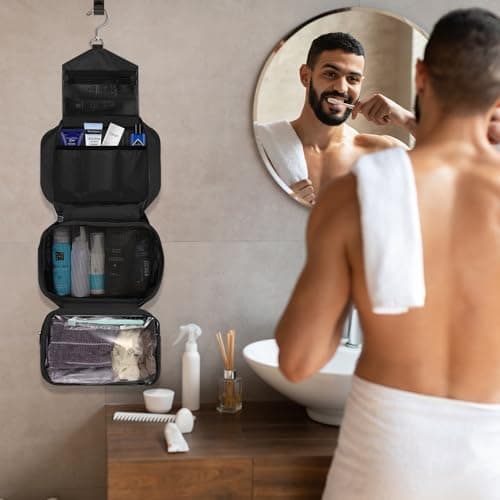 homchen Hanging Toiletry Bag Travel Kit for Men Women, Upgrade Large Capacity Wash Bag Makeup Bag with 4 Compartments, Foldable Compact Size — view 4