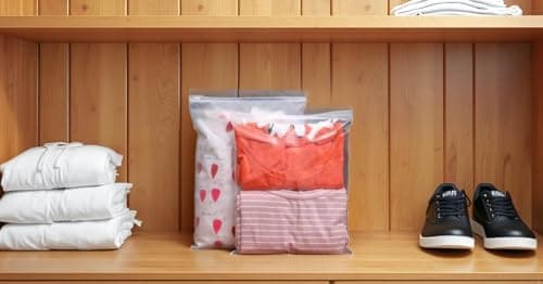 Ziplock Bags Clear for Travel | Pack of 50 Large Waterproof Pouches – Resealable Space Saver Bags for Clothes, Luggage & Towels (18X20 cm, Clear) — view 2