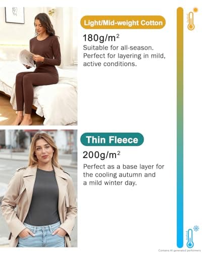 wirarpa Women's Thermal Underwear Set Cotton Base Layer Top & Bottoms S — view 5