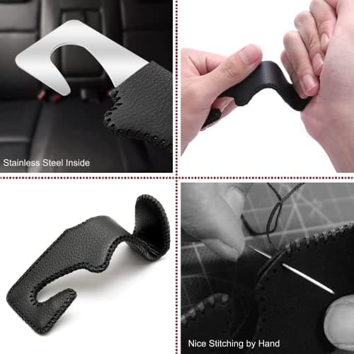 TISOHUGO Car Purse Hook, Back Seat Headrest Genuine Leather Hangers Durable Vehicle Organizer Accessory for Hanging Grocery Bags, 2 Pack, Beige — view 6