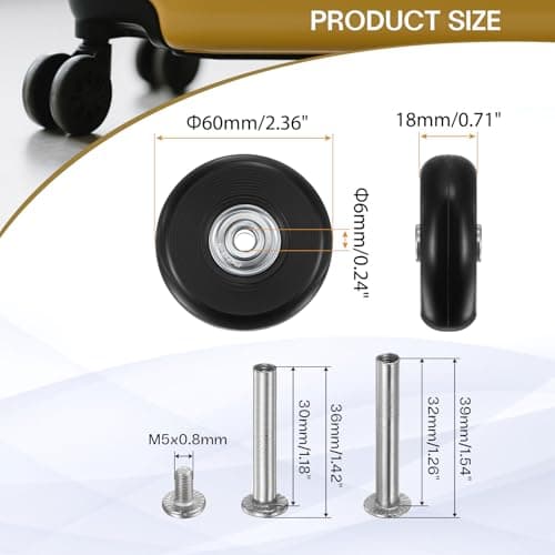 HIPICCO Luggage Suitcase Replacement Wheels, 60x18mm Caster Repair Kit — view 2
