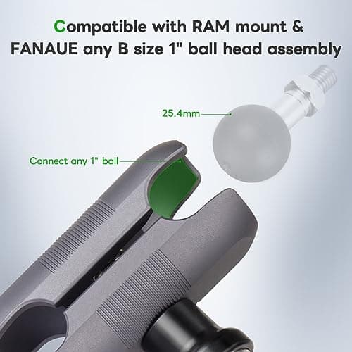 FANAUE Anti-Theft Double Socket Arm Compatible with RAM Mounts B Size Ball head and Bike Motorcycle Phone Holder, Fits Industry all Standard 1" Ball Adapters, Made of Aluminum Alloy Length 2.4" — view 4