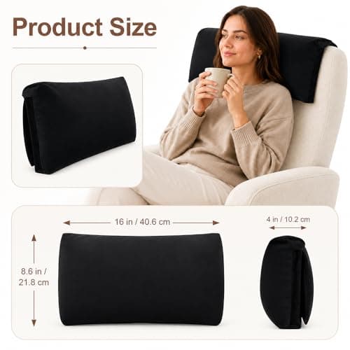XPJBKC Neck Pillow for Chair, Non-Slip Neck Support Pillow for Sofa, Headrest Ergonomic P-illow for Recliners Armchairs, Velvet N-eck Cushion for Chair with Pocket for Pain Relief and Support(Black) — view 2