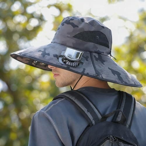 Celanisai Fan Hat Men's Outdoor Sun Hat with Wide Brim and SPF 50 Protection for Hiking, Fishing, Travel, Adjustable and Quick Drying Breathable Fishing Hat with Wide Brim, O Dark Grey, One size — view 3