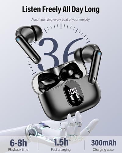 Wireless Earbuds, Bluetooth 5.4 Headphones In Ear with 4 ENC Mic, Wireless Earphones ENC Noise Cancelling 3D Bass Stereo, Bluetooth Earbuds 36H Playtime, IP7 Waterproof Ear Buds, Customization via App — view 4