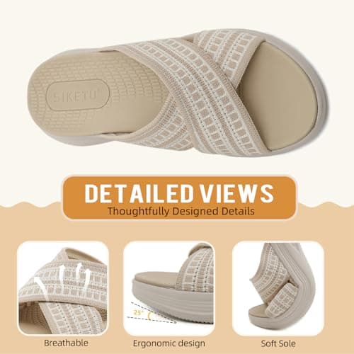 ZDQ Sandals for Women with Arch Support Lightweight Breathable Summer Slides Casual Cushion Walking Sandals for Daily Wear Beige 4.5 — view 5