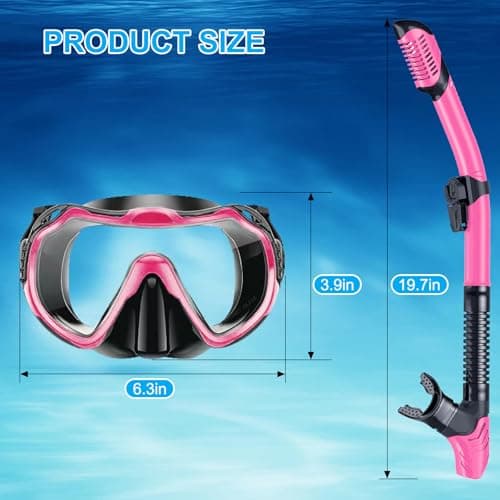 Snorkel Set Adults, Scuba Snorkelling Packages with Anti-Fog Panoramic View Swimming Goggles,Dry Snorkel Set Suitable for Snorkeling Diving Swimming (Pink) — view 5