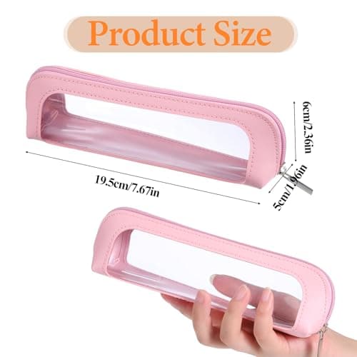 Small Clear Makeup Bag, PU Leather Travel Makeup Brush Bag Portable Transparent Waterproof Cosmetic Organizer Pouch with Zipper for Women Home Travel Office Cosmetic Storage (Pink) — view 2