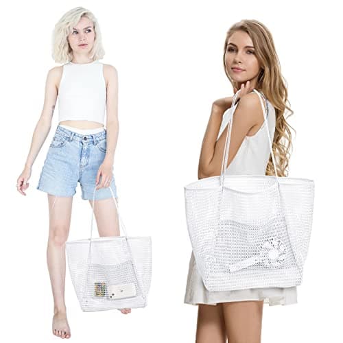 KALIDI Mesh Tote Bag,23L Beach Bag Extra Large Tote Bags for Women with Zip Pocket Shoulder Bag Summer Beach Bags Reusable Shopping Bag for Picnic Holiday Travel Grocery — view 2