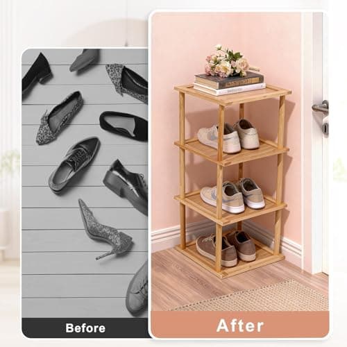 Aniston 4 Tier Small Shoe Rack Bamboo, Free Standing Slim Narrow Shoe Storage, Vertical Tall Shoe Shelf Organiser for Garage, Closet, Doorway, Corner, Living Room Small Spaces — view 4