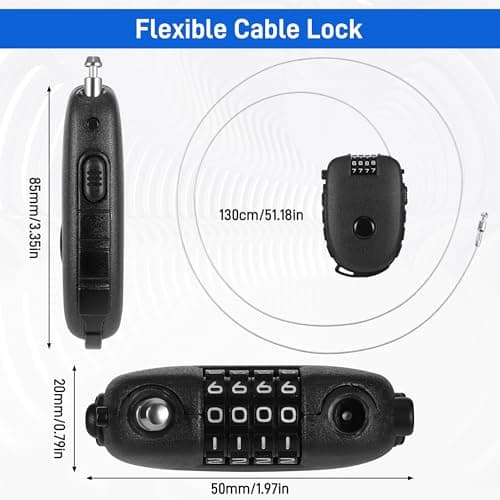 Fentar 2pcs Cable Lock, 4-Digit Combination Locks with 130cm Retractable Stainless Steel Core, Flexible Wire Lock for Ski, Scooter, Suitcase and Motorcycle Helmet — view 2