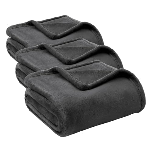 Bedsure Fleece Throw Blanket for Sofa - Flannel, Dark Grey, 130x150 cm (Pack of 3)