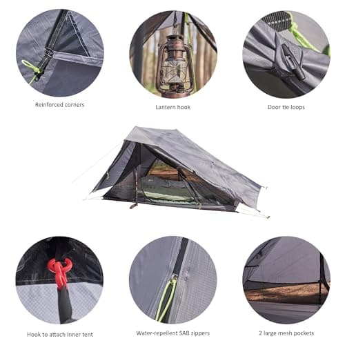 Nature Link Altair Two Ultralight Backpacking Tent, Waterproof Sil Nylon, Double Wall, 2 Person Trekking Pole Tent, 3 Season, Compact, Ultralight Shelter for Backpacking, Camping, Thru Hiking — view 3