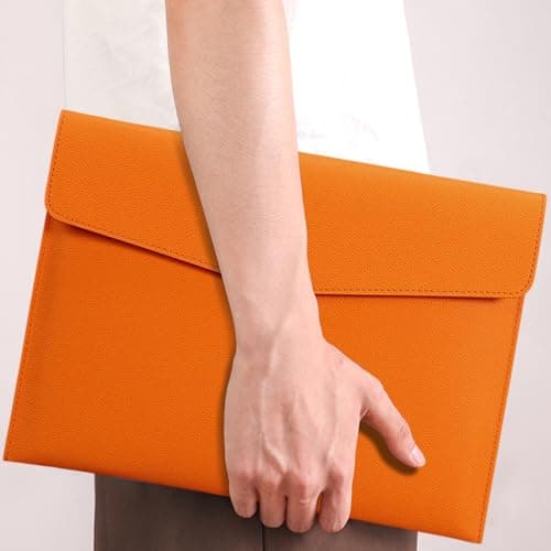 YSDINK PU Leather A4 Document File Folder, Portable and Waterproof File Organizer with Magnetic Snap Closure, Envelope Storage Bag for Office, Home, School, Travel and Business Use (Orange) — view 5