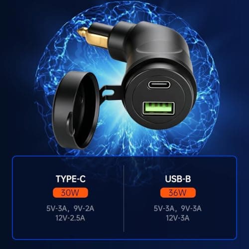 Motorcycle DIN USB Power Adapter, 12V Socket Converter with Cover, Plug-in Device Access for Road Travel Utility Din Usb Adapter Motorcycle Socket Converter Covered Port Plug in Road Device Power — view 5