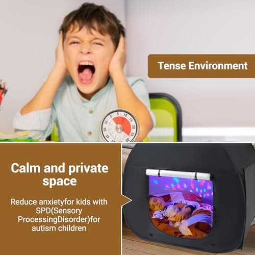 Takezuaa Sensory Tent Pop up Black Out Tents Calms Corner for Anxiety Children,Kids Pop up Tent Indoors to Play and Relax,Sensory Toys Helps With Autism,SPD,Anxiety & Improve Focus,110cm — view 5