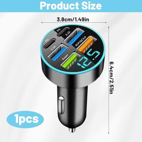 6 in 1 Cigarette Lighter USB Charger, 6 Ports 30W Super Car Fast Charger with LED Voltmeter, 12/24V Car Lighter Adapter for iPhone Android Samsung Galaxy iPad — view 2