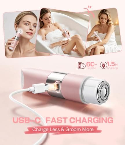 Bikini Trimmer Women 2-in-1 Facial Hair Remover for Women,USB-C Razors Woman,Dual Head Shaver Women with Smart Light for Intimate,Lady Shavers for Woman Pubic Hair for Lip Underarm Body,Travel Lock — view 6