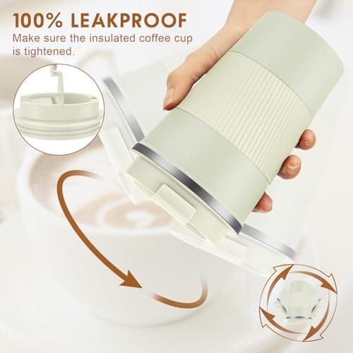 KETIEE Travel Mug 380ml Insulated with Leakproof Lid - Reusable Double Walled Thermal Coffee Cups, Stainless Steel Coffee Mug for Hot Cold Drinks - Cream — view 3