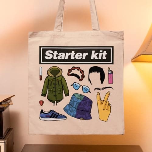 SMARTYPANTS Starter Kit Rock Band Oa Sis Tote Bag - Indie Rock Band Noel Liam Oldschool Retro Funny Starter Kit Music Album Tour Concert Band Fan Aesthetic Reusable Bag Present Gift (Natural) — view 3