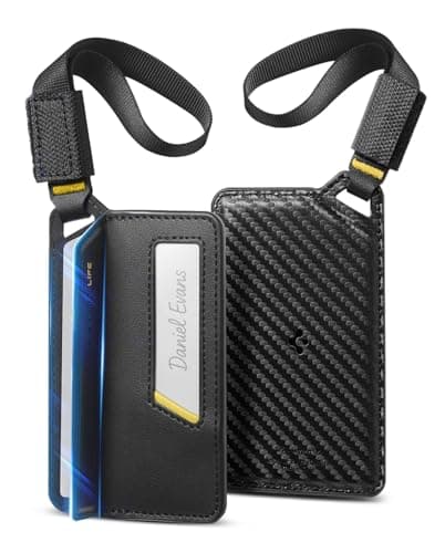 Spigen Luggage Tags LF510 Premium Velo Vegan Leather ID Label for Suitecase Travel Bag Accessories with Magnetic Closure Privacy Protection Design Durable Strap - Black (2 Pack)