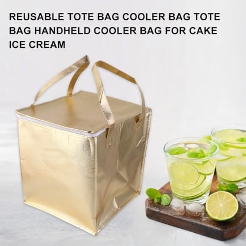 HOMSFOU Gold Laser Laminated Waterproof Non-Woven Fabric Insulated Cake Cooler Bag with Zipper 8-inch (30x33x33cm) Portable Thermal Tote for Camping Outdoor Travel — view 3