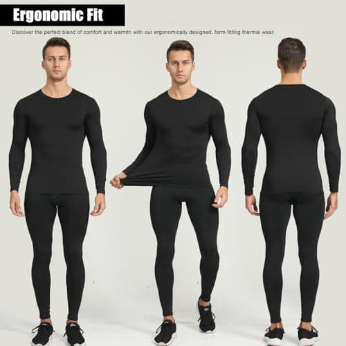 HYCOPROT Mens Thermal Underwear Set Thermal Long Sleeve Tops and Long Johns Bottoms Base Layer Fleece Lined Compression Suit Quick Drying Breathable or Ski Winter Sports (Black, M) — view 5